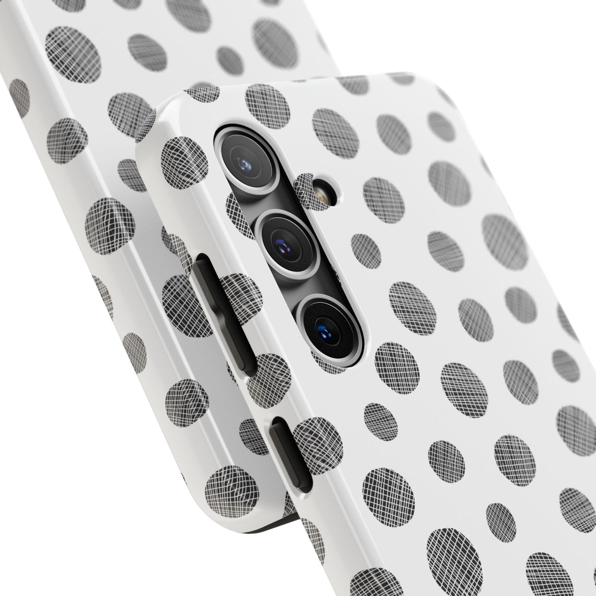 Polka Dot Texture Tough Phone Case — Black & White Spot Pattern, Protective Slim Phone Cover