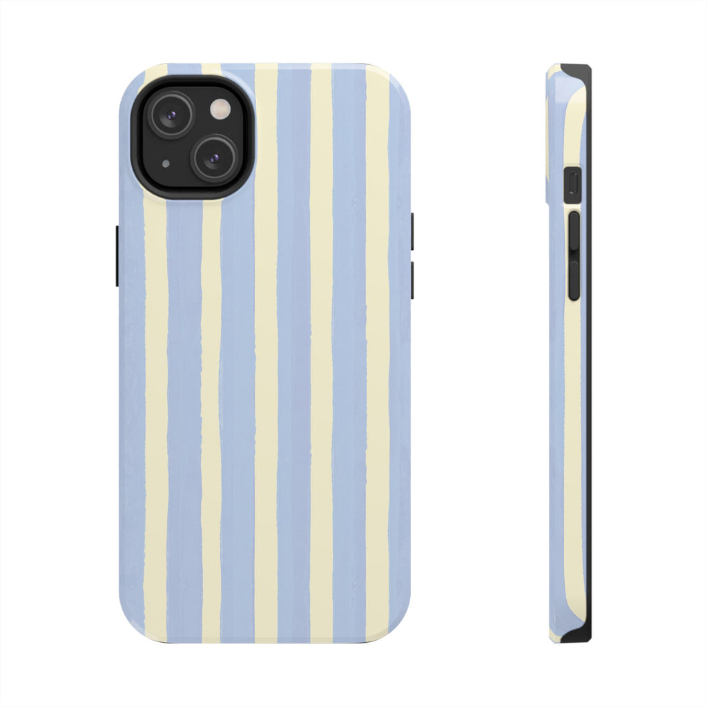 Pastel Stripe Tough Phone Case — Blue & Cream Protective Cover