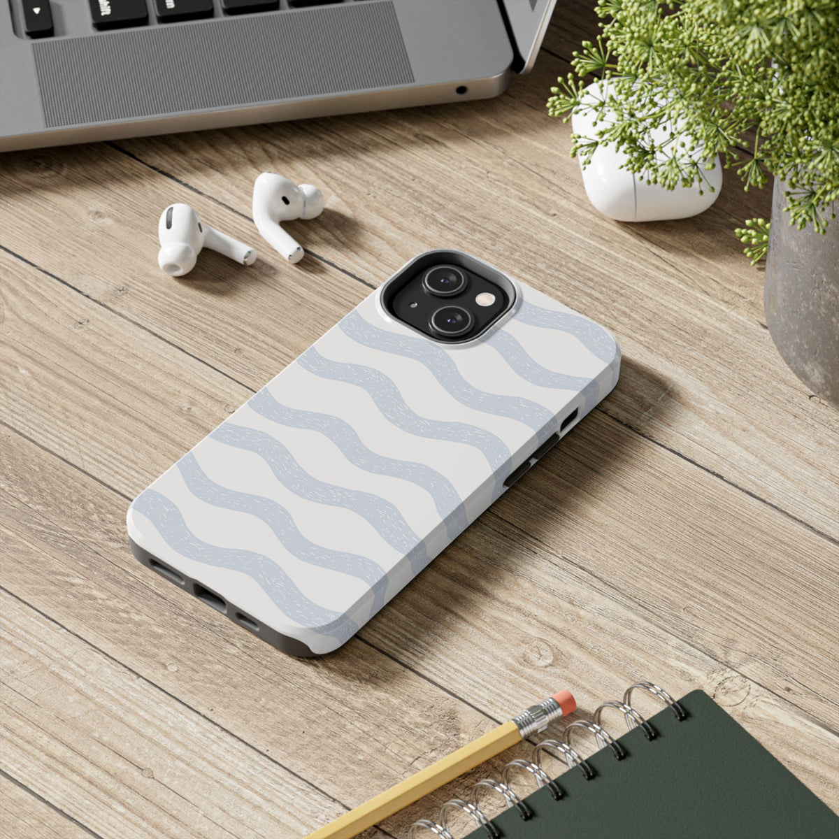 Tough Phone Case – Subtle Blue Wavy Stripes, Durable Protective Cover