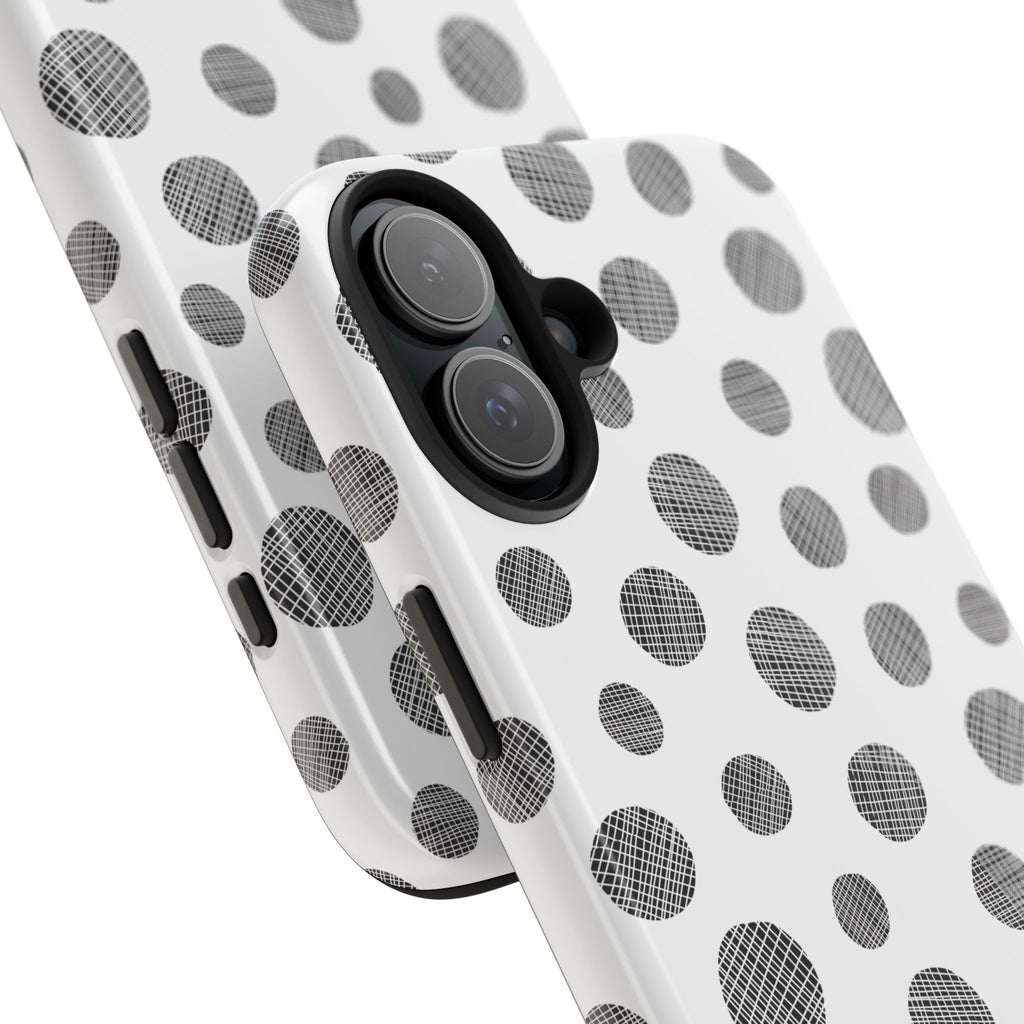 Polka Dot Texture Tough Phone Case — Black & White Spot Pattern, Protective Slim Phone Cover
