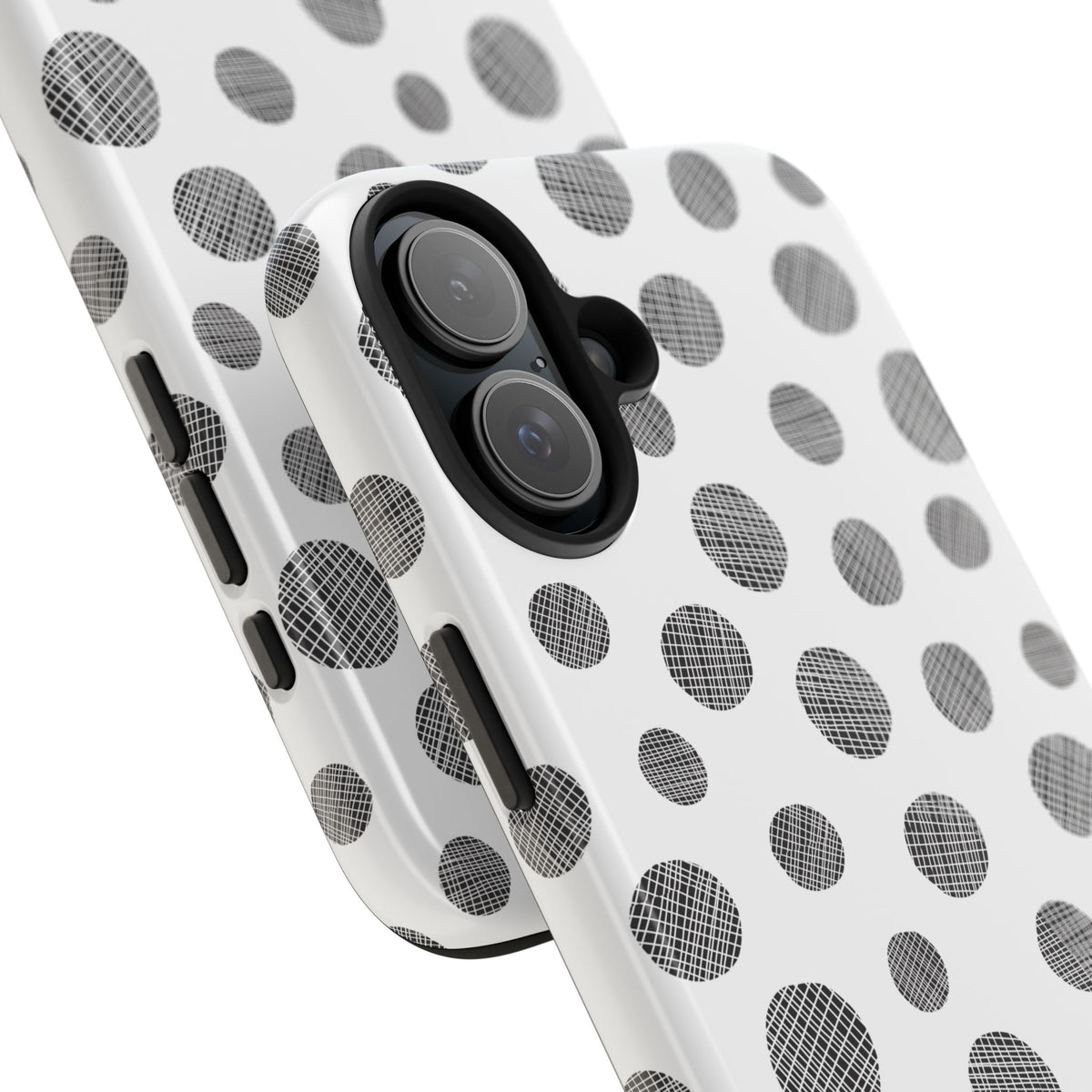 Polka Dot Texture Tough Phone Case — Black & White Spot Pattern, Protective Slim Phone Cover