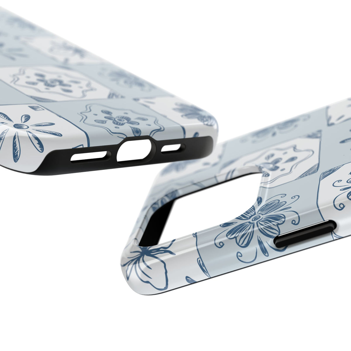 Blue Tile Floral Tough Phone Case — Ceramic Pattern Protective Phone Cover