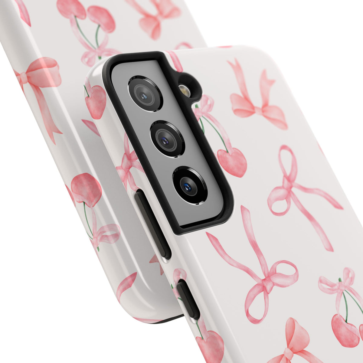 Pink Cherry & Bows Tough Phone Case — Cute Pastel Floral Pattern