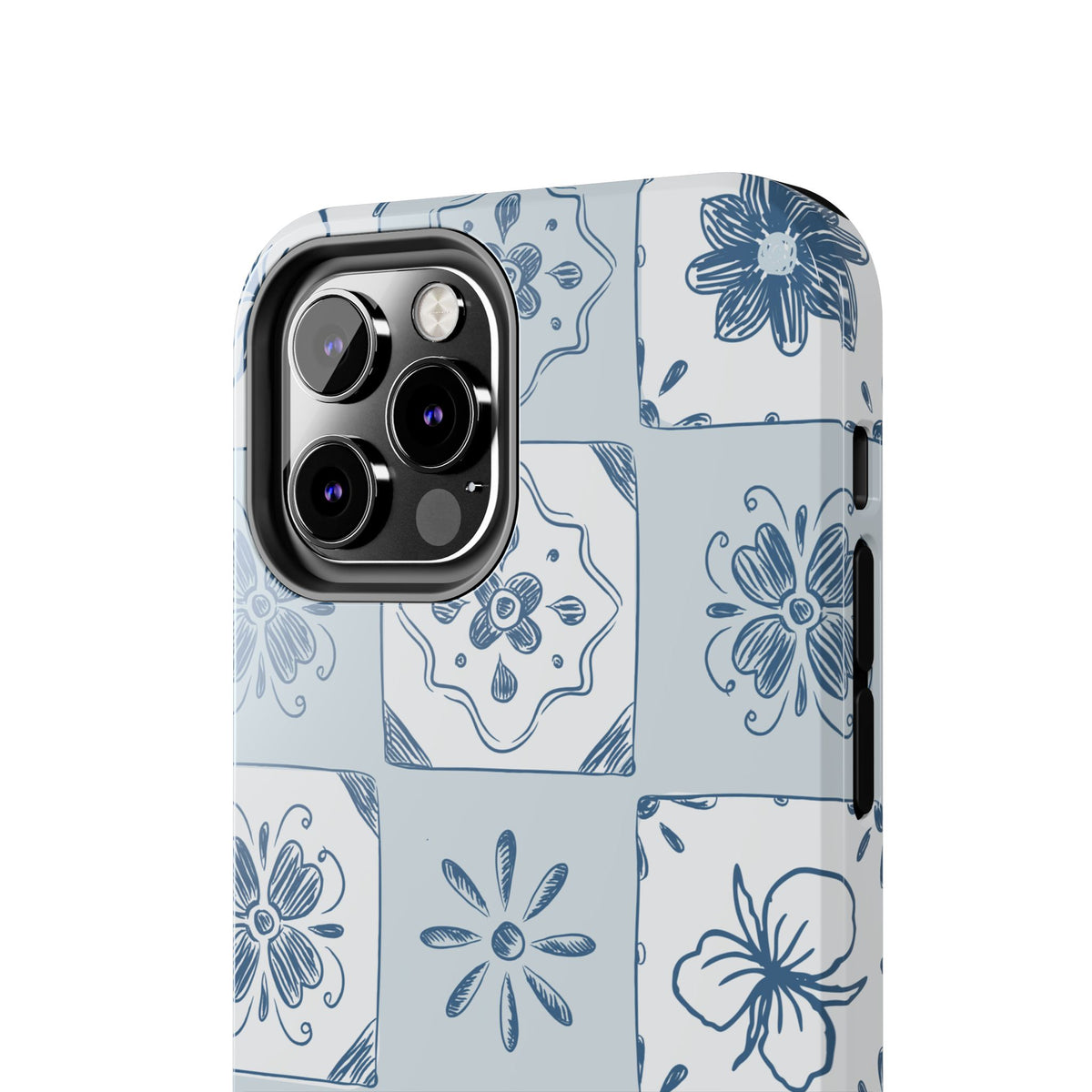 Blue Tile Floral Tough Phone Case — Ceramic Pattern Protective Phone Cover