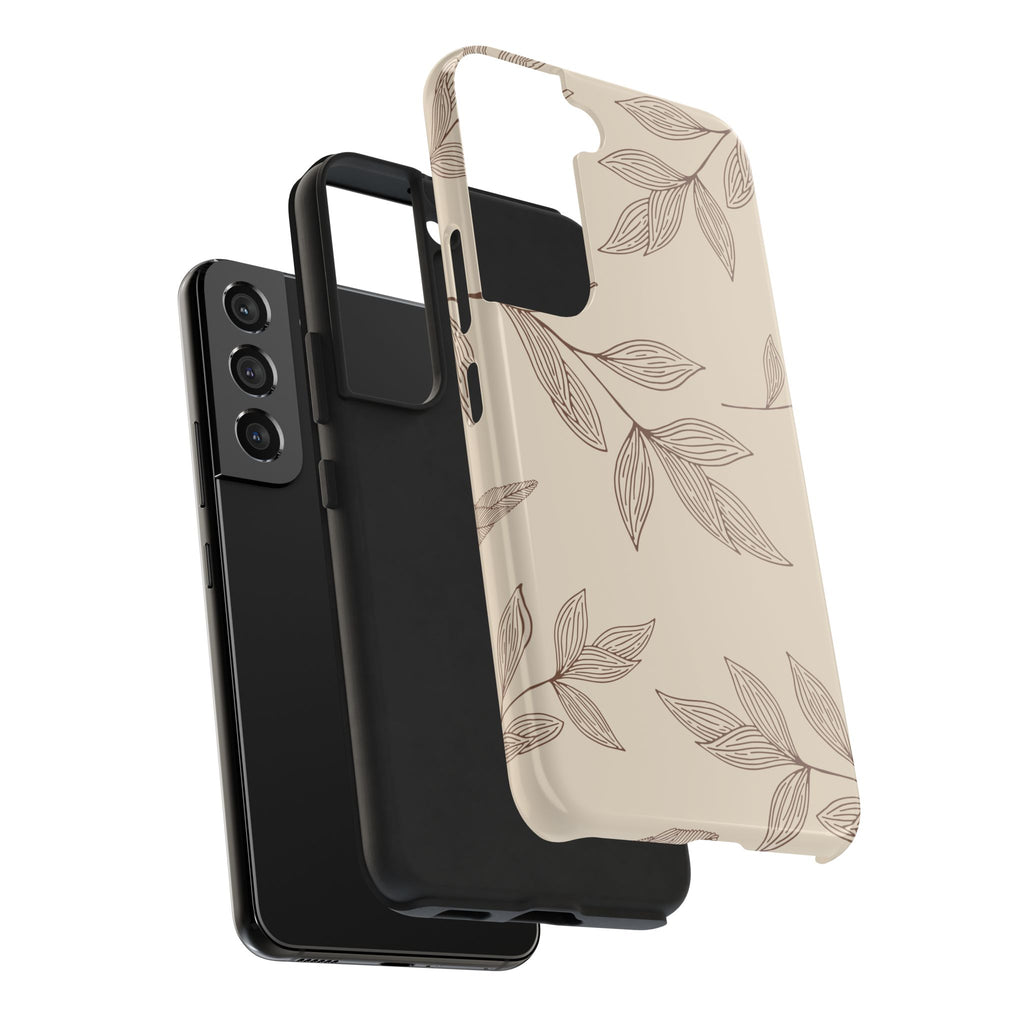 Tough Phone Case — Neutral Botanical Leaf Design (Protective Floral iPhone Case)