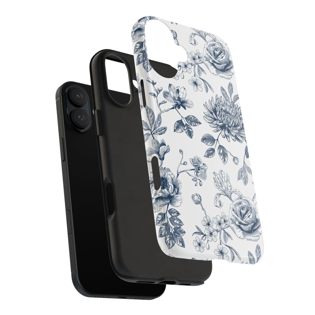 Tough Phone Case — Blue Vintage Floral Protective iPhone Cover