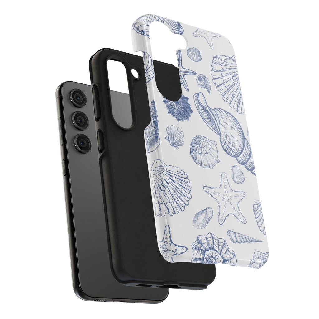 Seaside Sketch Tough Phone Case – Blue Shells & Starfish Protective Cover