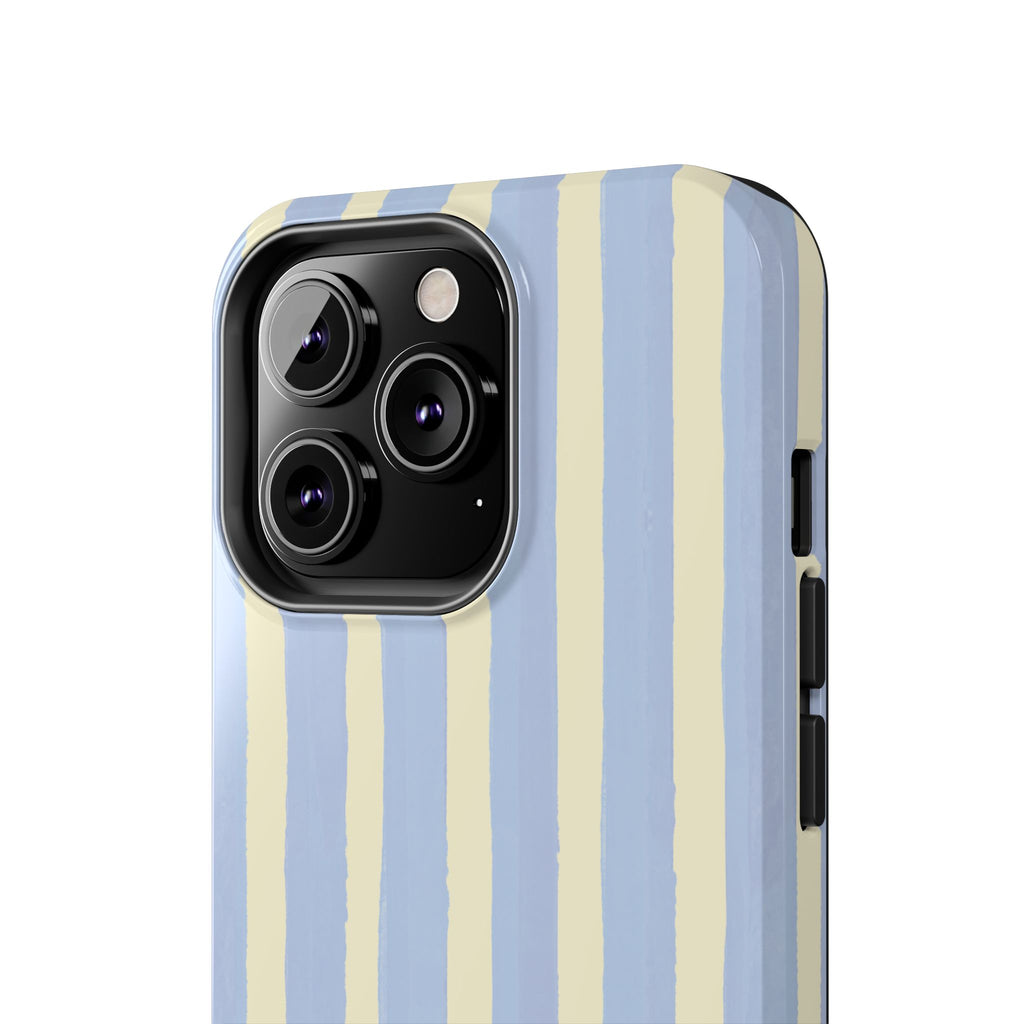 Pastel Stripe Tough Phone Case — Blue & Cream Protective Cover