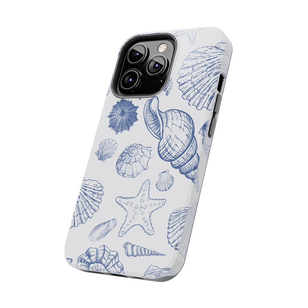 Seaside Sketch Tough Phone Case – Blue Shells & Starfish Protective Cover