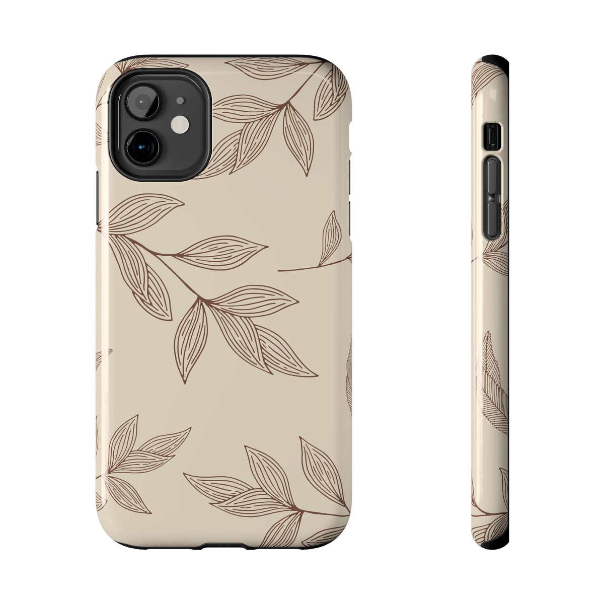 Tough Phone Case — Neutral Botanical Leaf Design (Protective Floral iPhone Case)