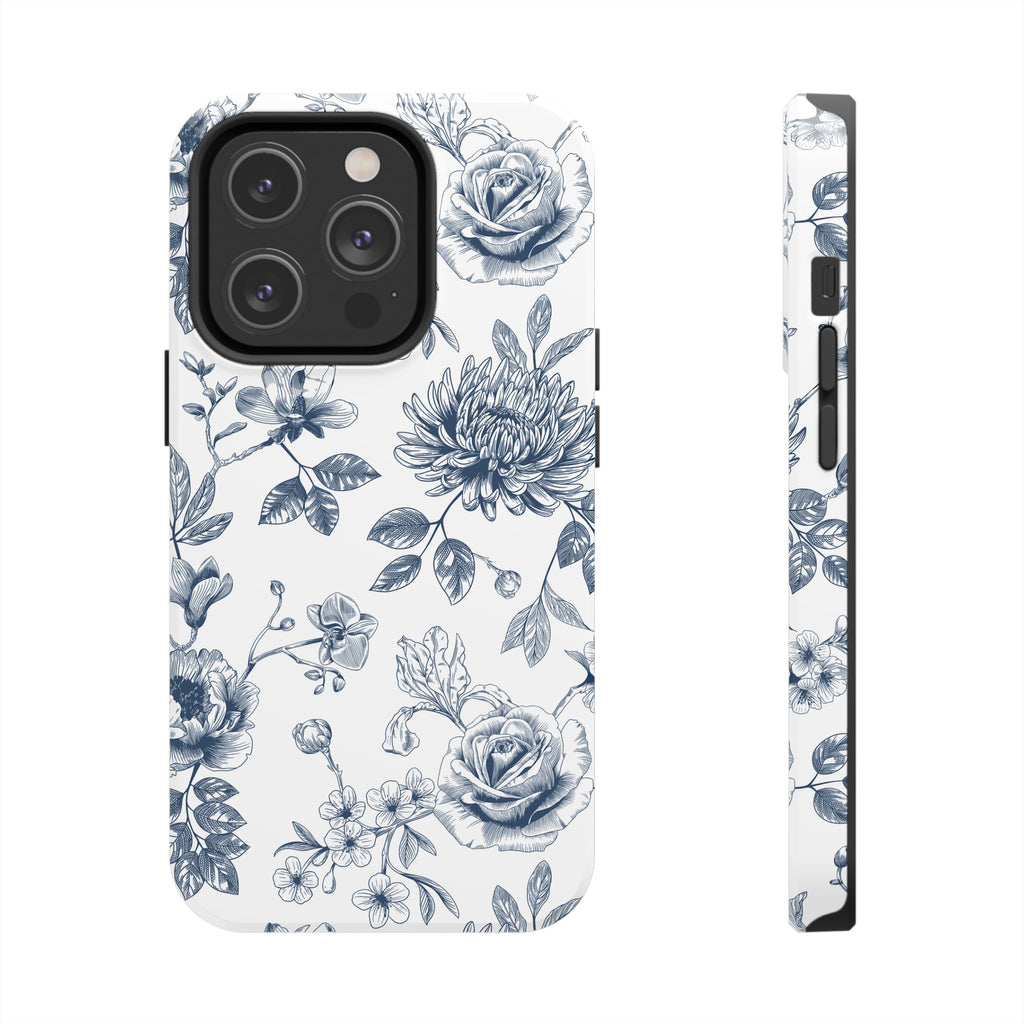 Tough Phone Case — Blue Vintage Floral Protective iPhone Cover