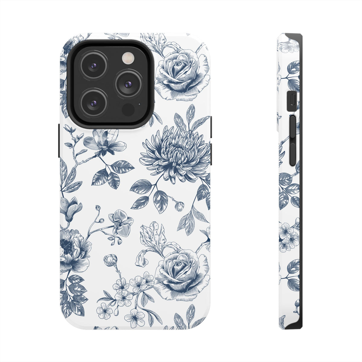 Tough Phone Case — Blue Vintage Floral Protective iPhone Cover