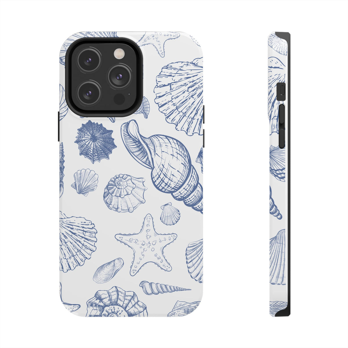 Seaside Sketch Tough Phone Case – Blue Shells & Starfish Protective Cover
