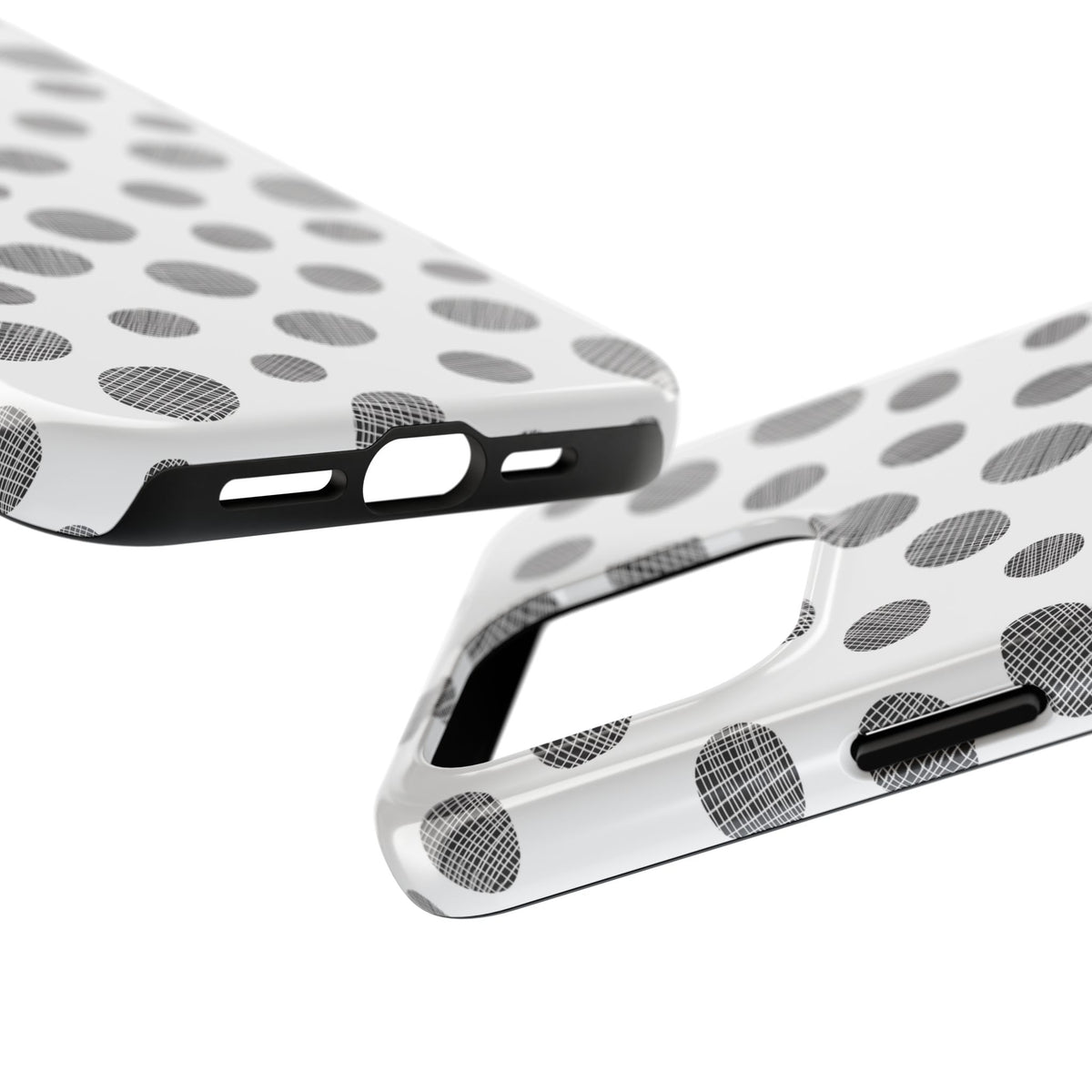 Polka Dot Texture Tough Phone Case — Black & White Spot Pattern, Protective Slim Phone Cover