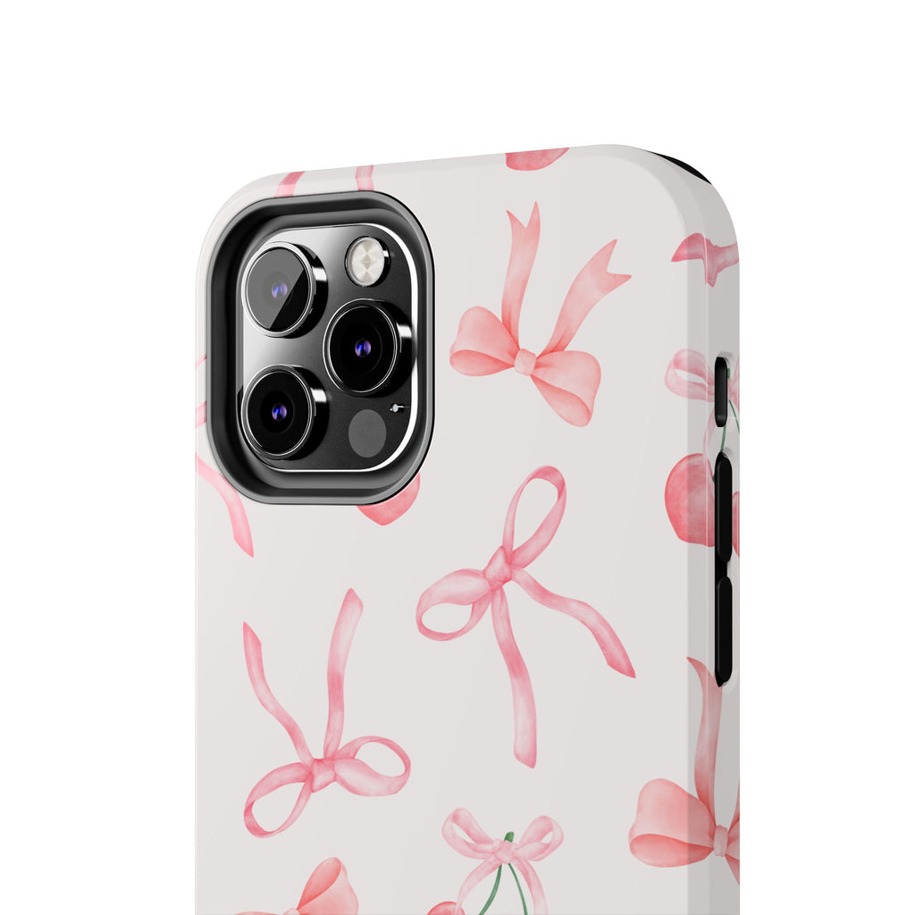 Pink Cherry & Bows Tough Phone Case — Cute Pastel Floral Pattern