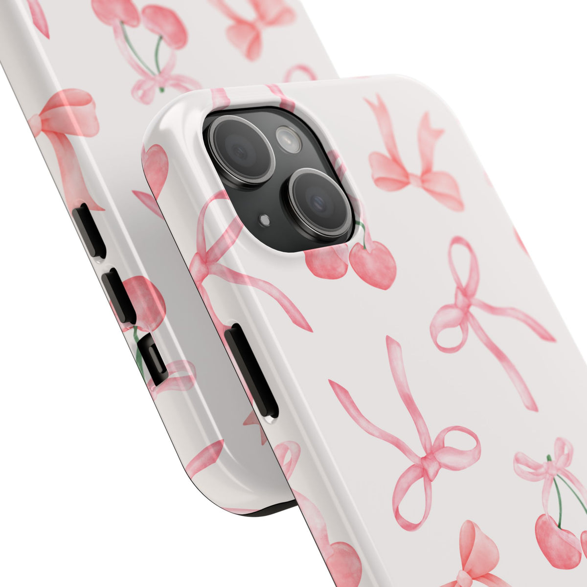 Pink Cherry & Bows Tough Phone Case — Cute Pastel Floral Pattern