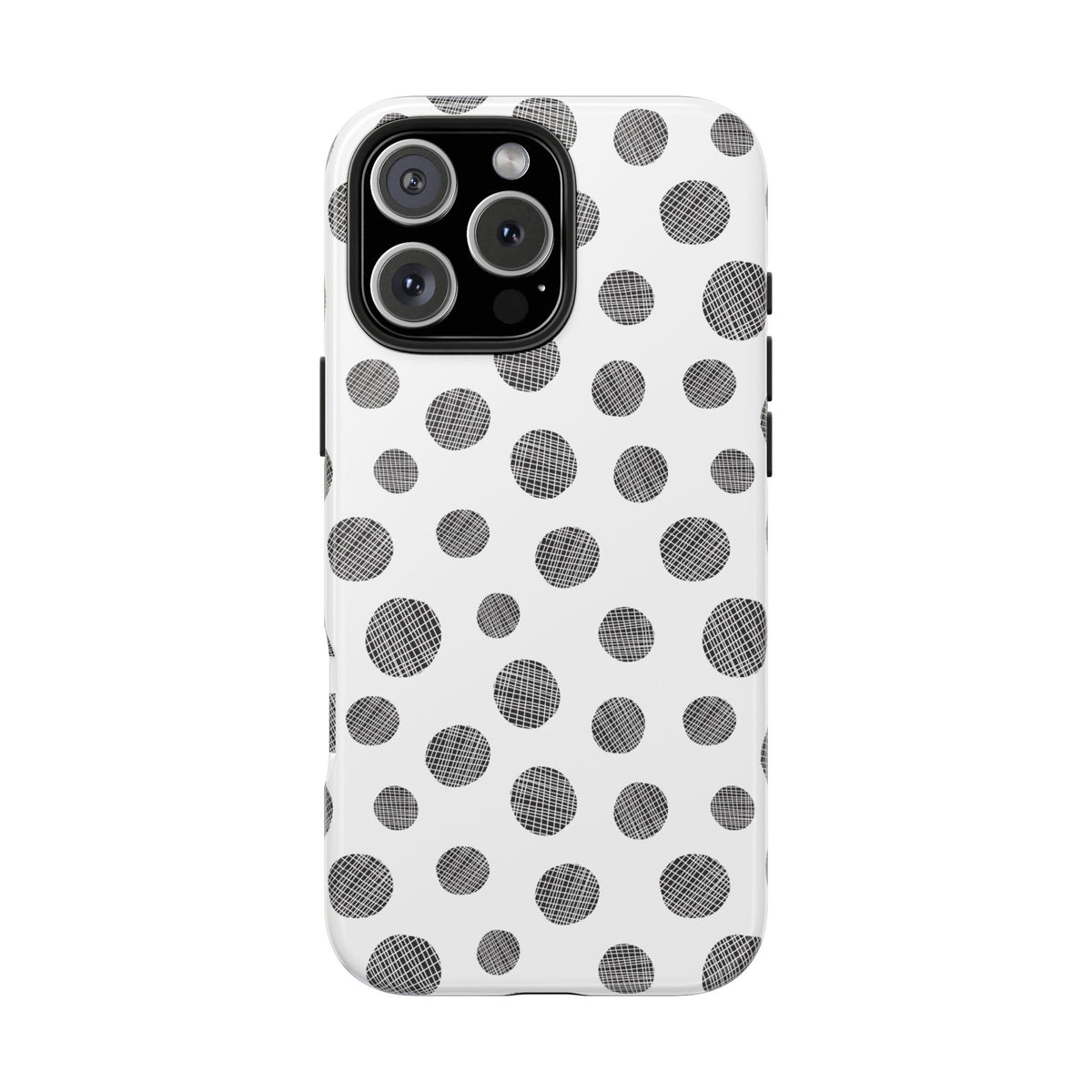 Polka Dot Texture Tough Phone Case — Black & White Spot Pattern, Protective Slim Phone Cover