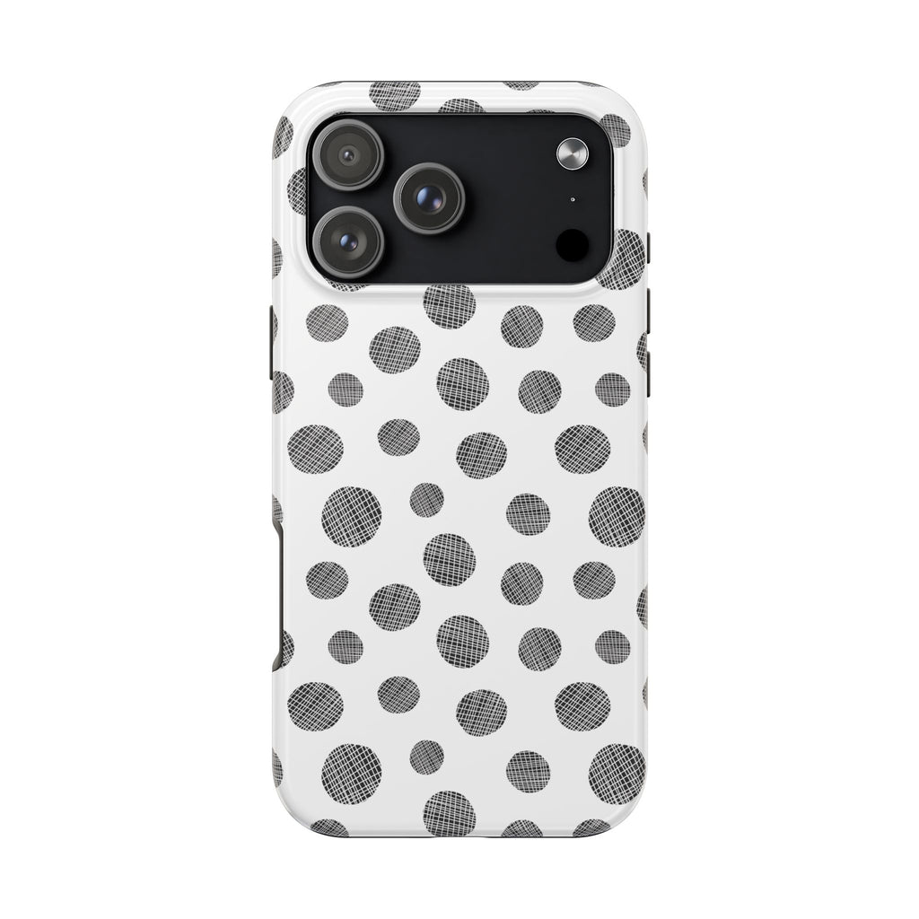 Polka Dot Texture Tough Phone Case — Black & White Spot Pattern, Protective Slim Phone Cover