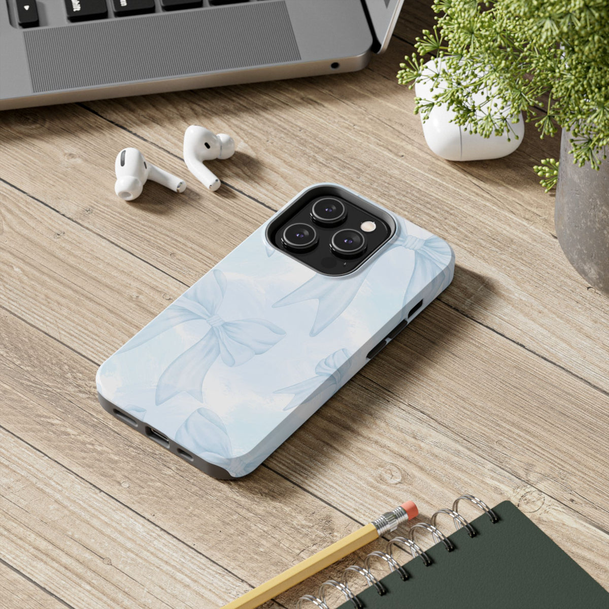 Pale Blue Bow Pattern Tough Phone Case