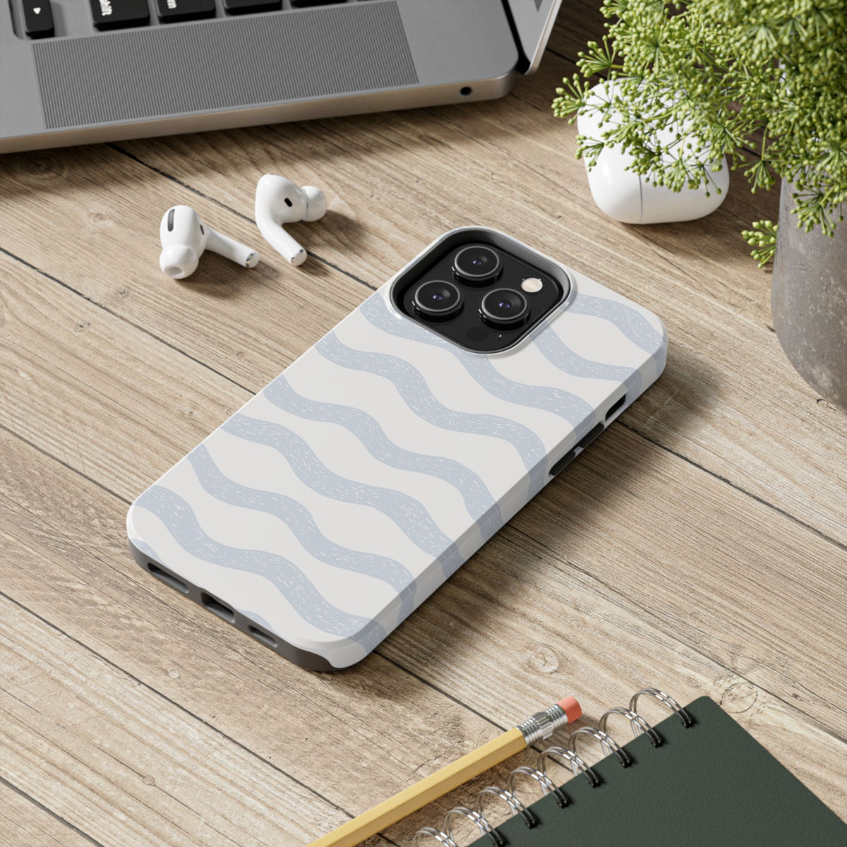 Tough Phone Case – Subtle Blue Wavy Stripes, Durable Protective Cover