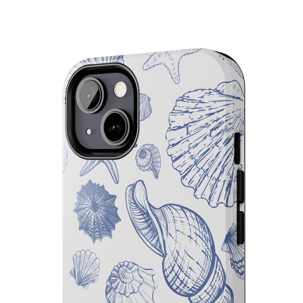 Seaside Sketch Tough Phone Case – Blue Shells & Starfish Protective Cover