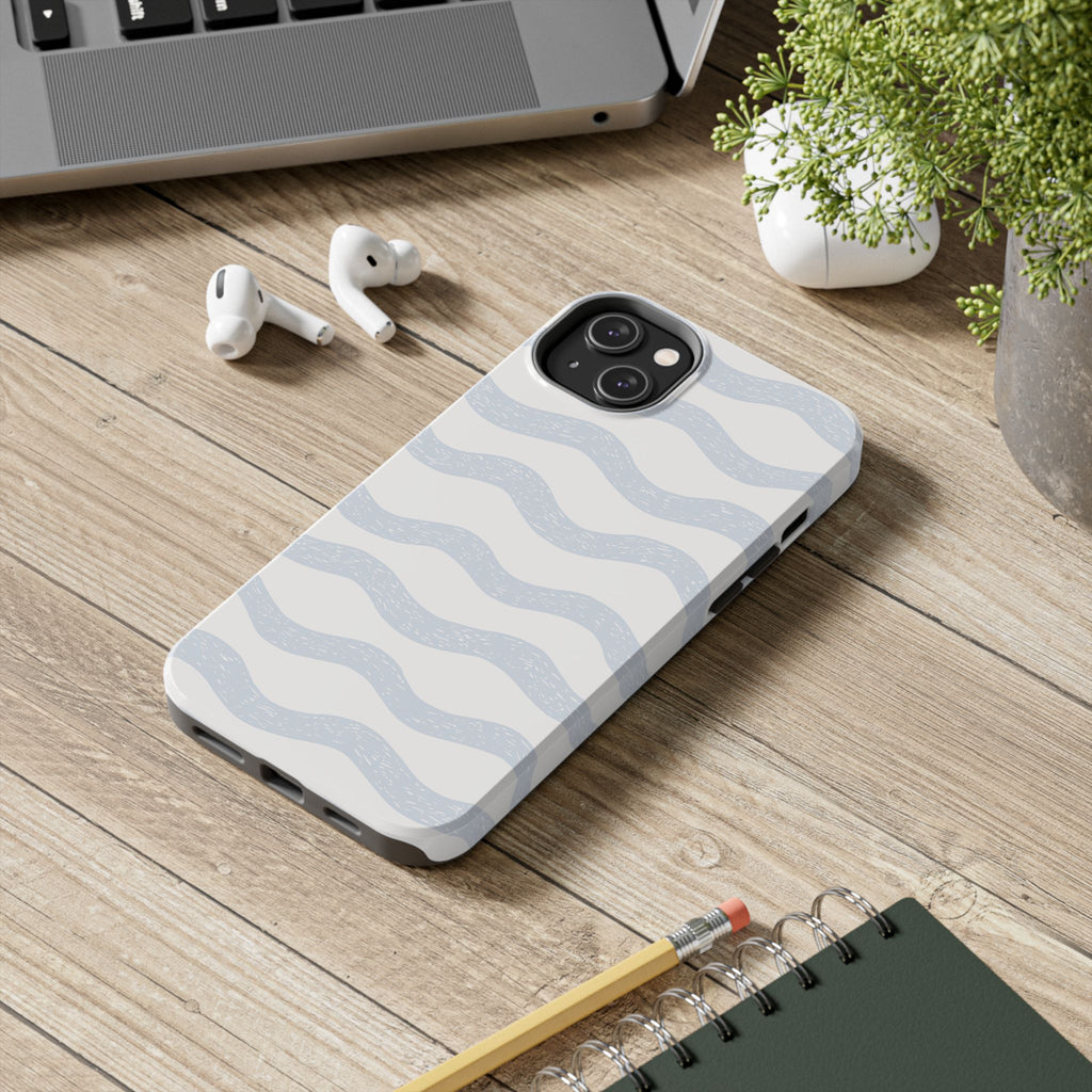 Tough Phone Case – Subtle Blue Wavy Stripes, Durable Protective Cover