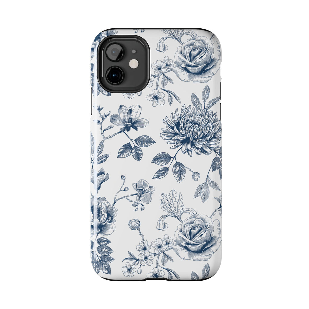 Tough Phone Case — Blue Vintage Floral Protective iPhone Cover