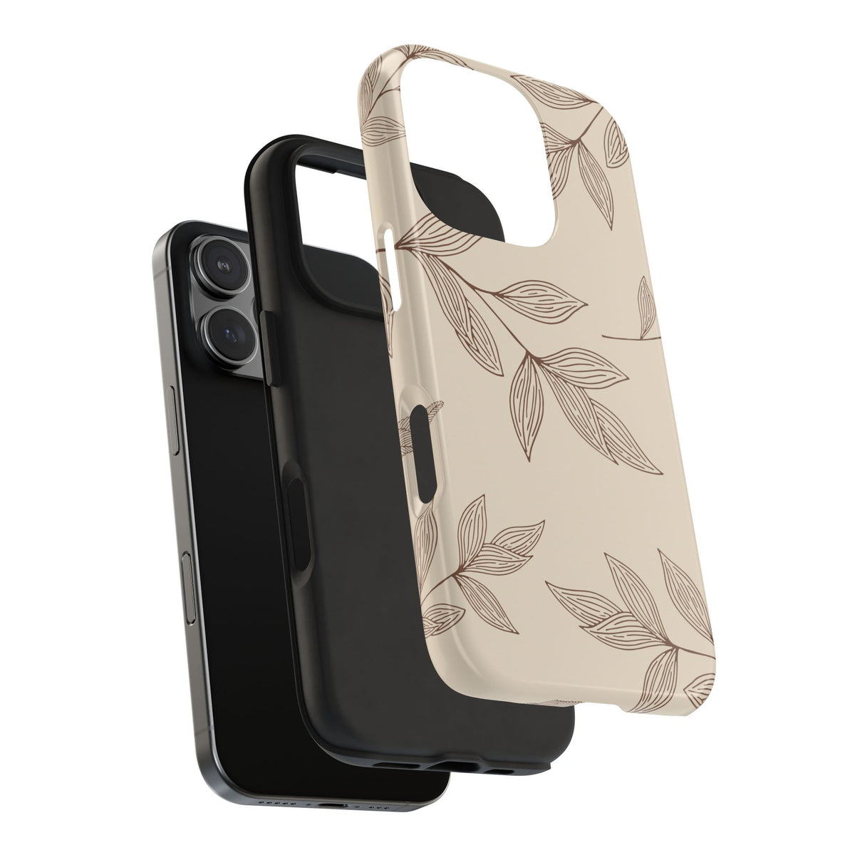 Tough Phone Case — Neutral Botanical Leaf Design (Protective Floral iPhone Case)