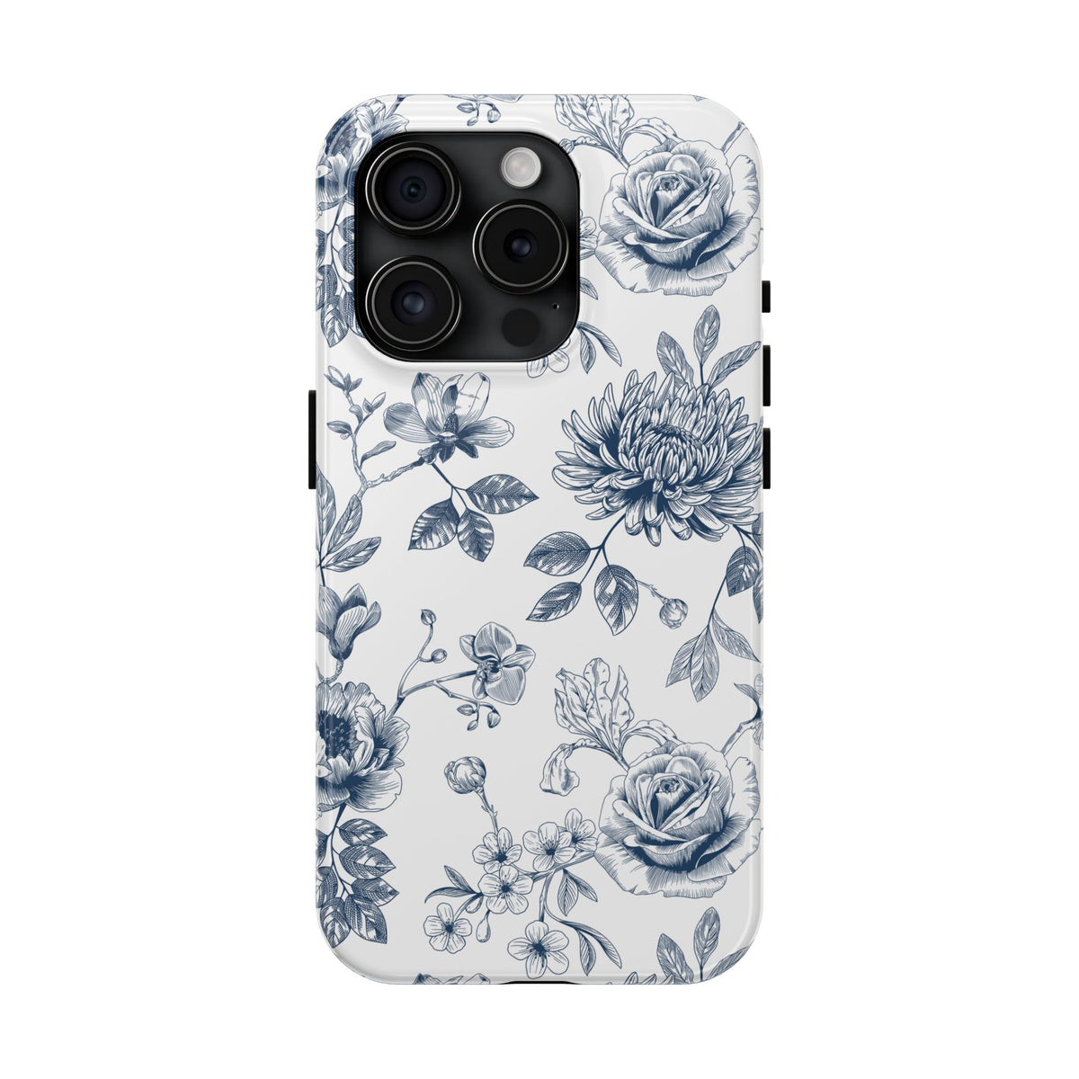 Tough Phone Case — Blue Vintage Floral Protective iPhone Cover