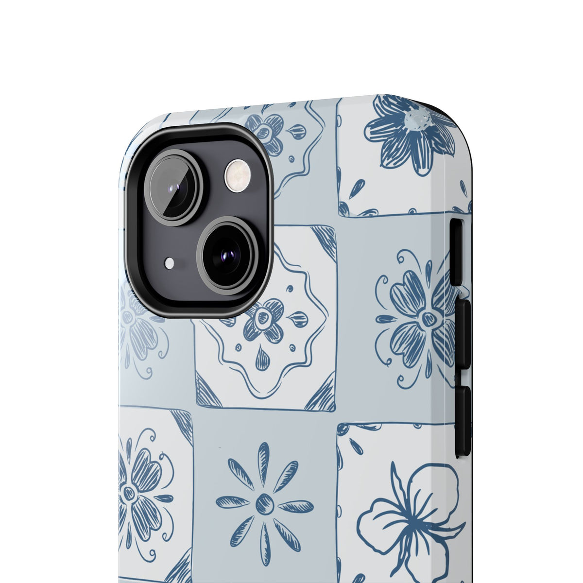Blue Tile Floral Tough Phone Case — Ceramic Pattern Protective Phone Cover