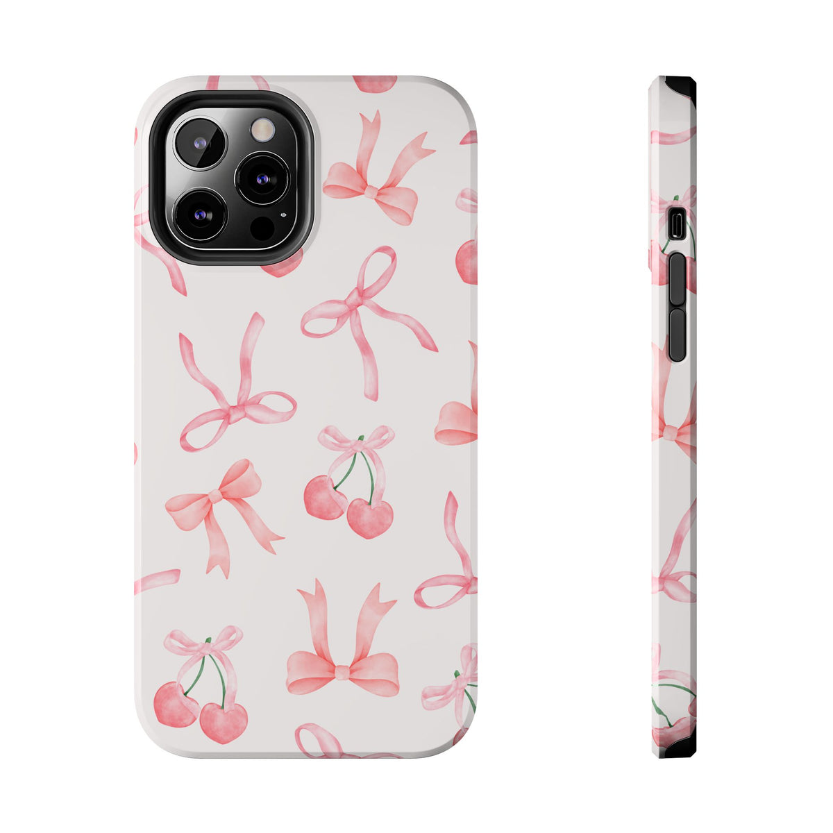 Pink Cherry & Bows Tough Phone Case — Cute Pastel Floral Pattern