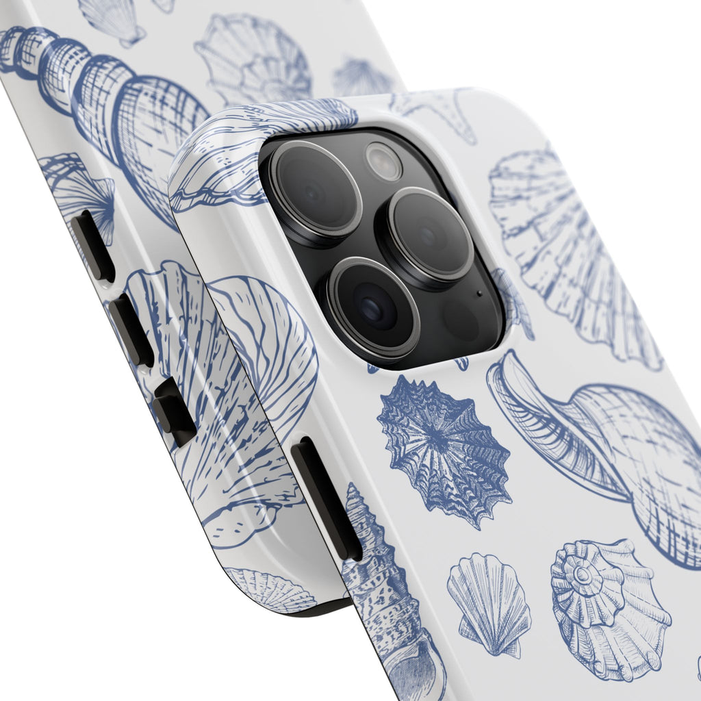 Seaside Sketch Tough Phone Case – Blue Shells & Starfish Protective Cover
