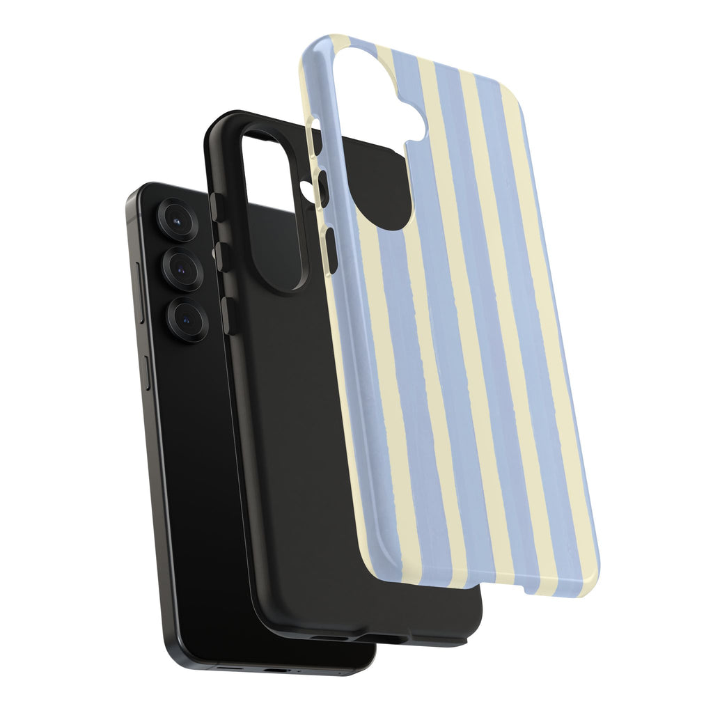 Pastel Stripe Tough Phone Case — Blue & Cream Protective Cover