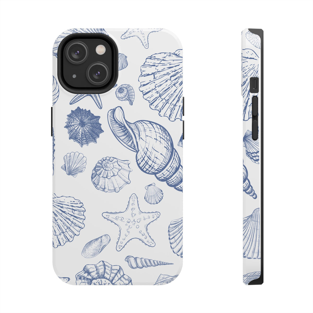 Seaside Sketch Tough Phone Case – Blue Shells & Starfish Protective Cover