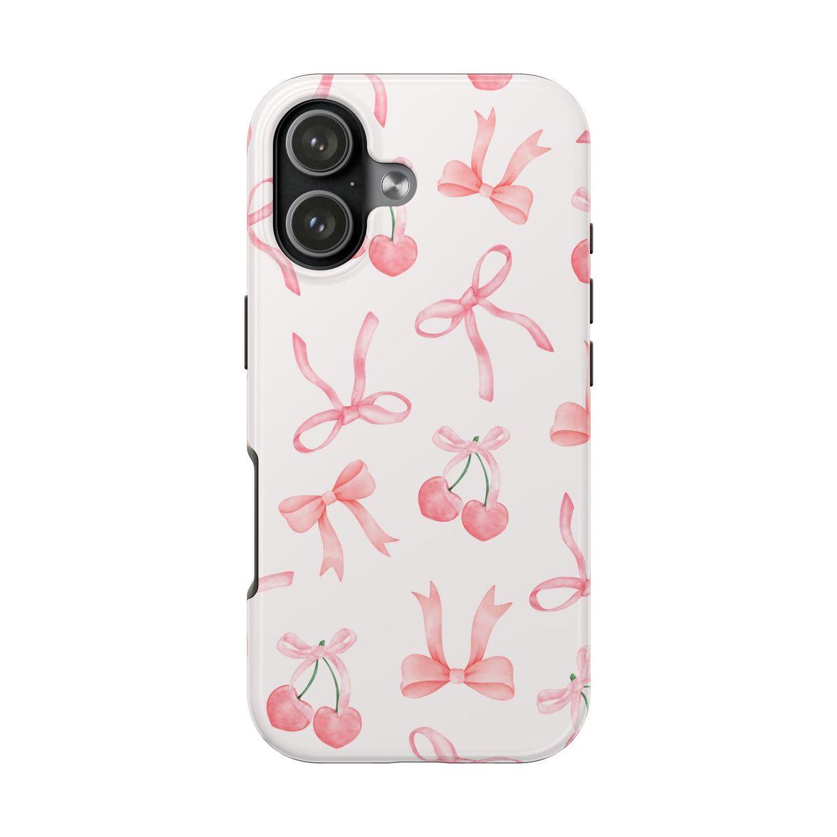 Pink Cherry & Bows Tough Phone Case — Cute Pastel Floral Pattern