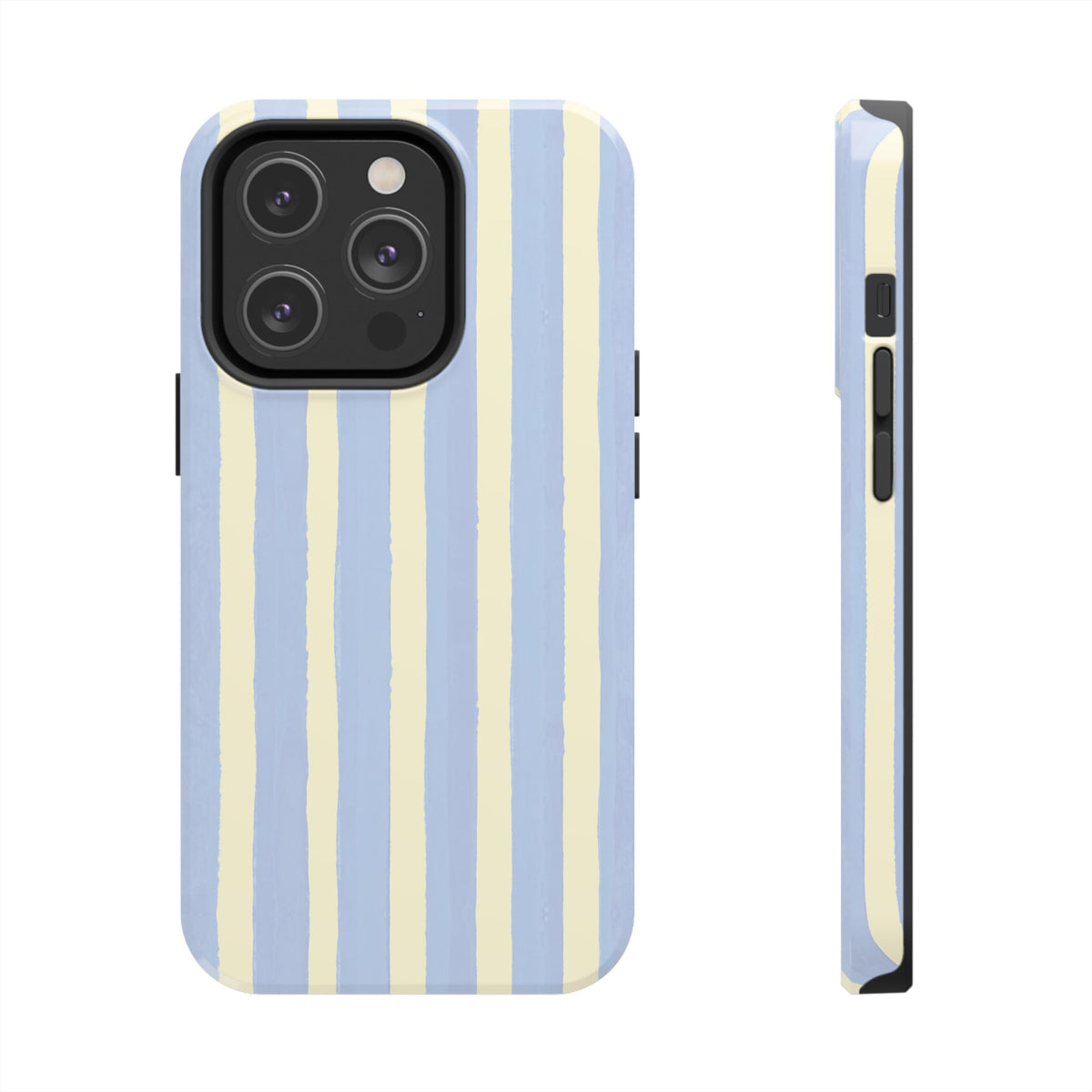 Pastel Stripe Tough Phone Case — Blue & Cream Protective Cover