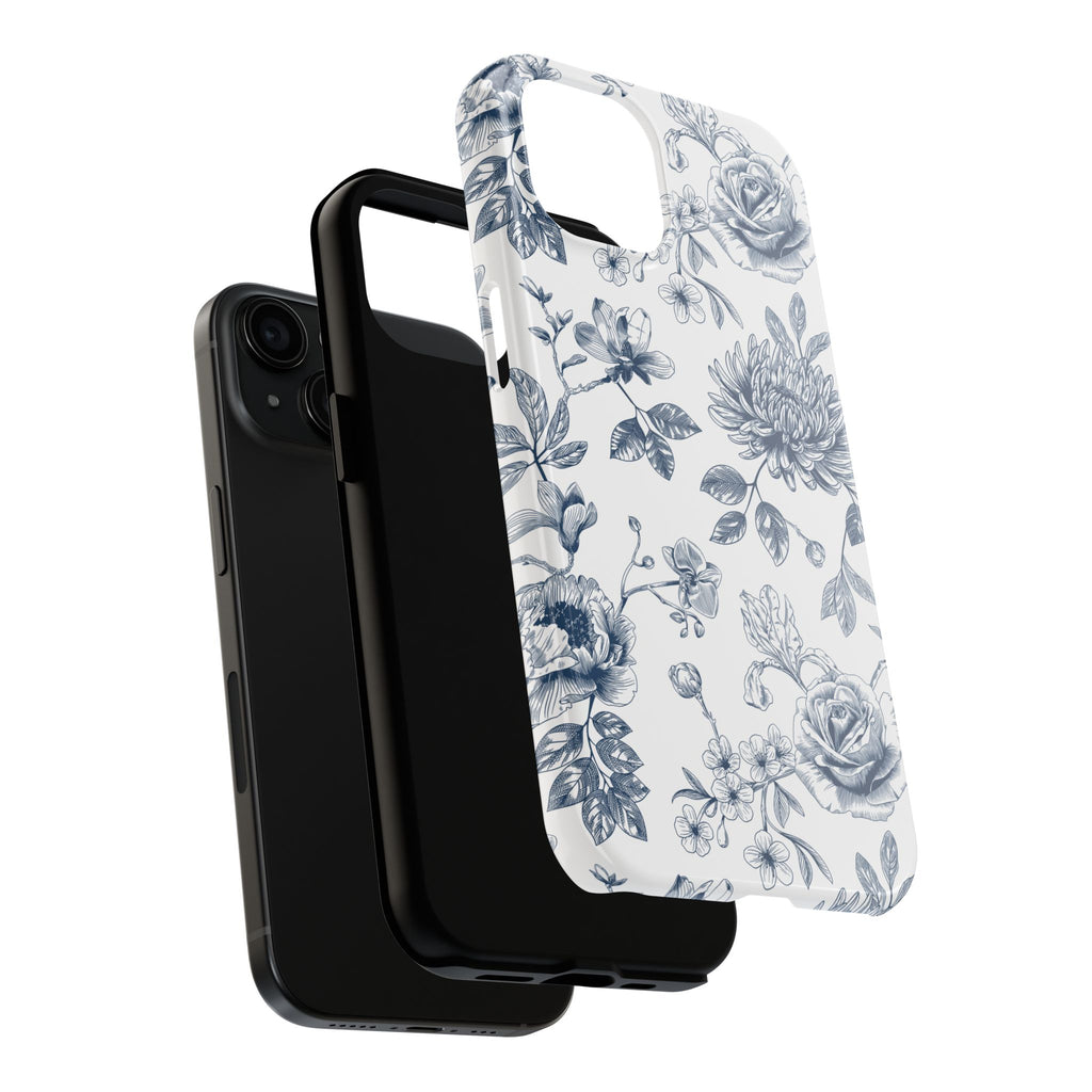 Tough Phone Case — Blue Vintage Floral Protective iPhone Cover