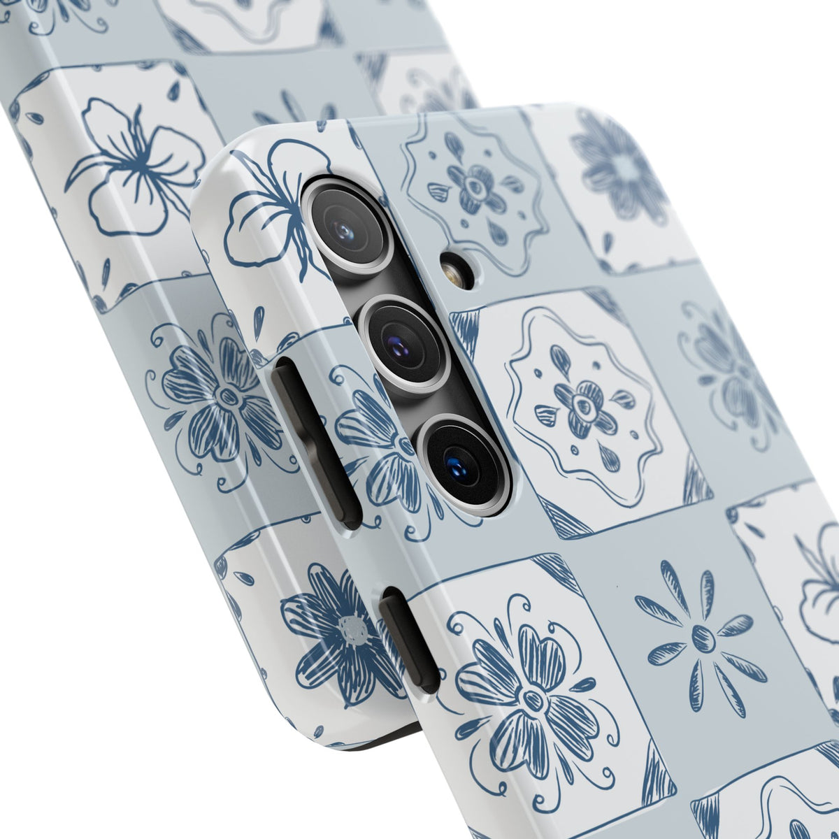 Blue Tile Floral Tough Phone Case — Ceramic Pattern Protective Phone Cover