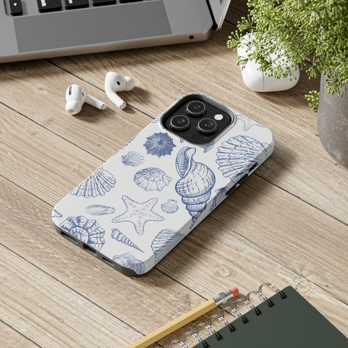 Seaside Sketch Tough Phone Case – Blue Shells & Starfish Protective Cover
