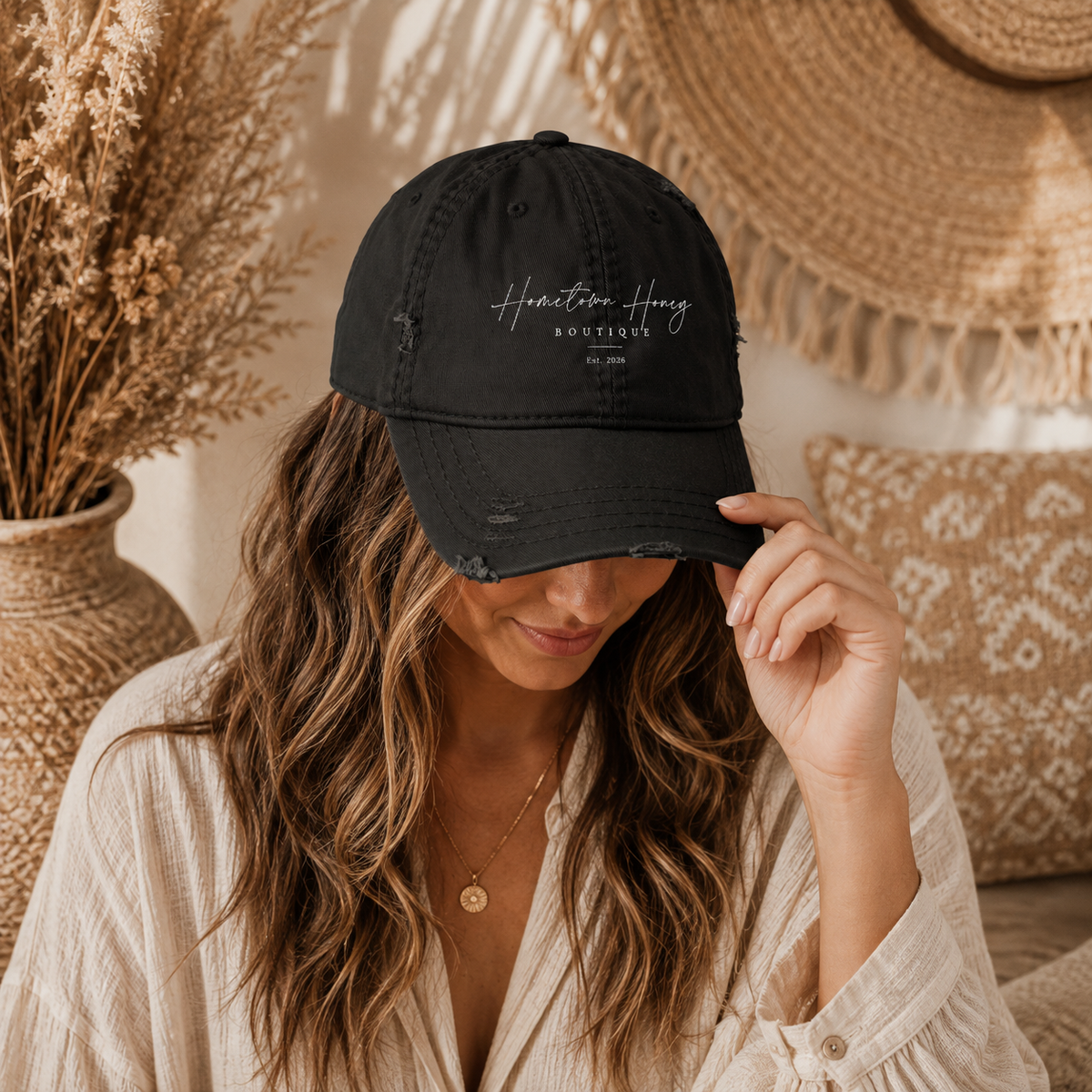 Embroidered Hometown Honey distressed hat