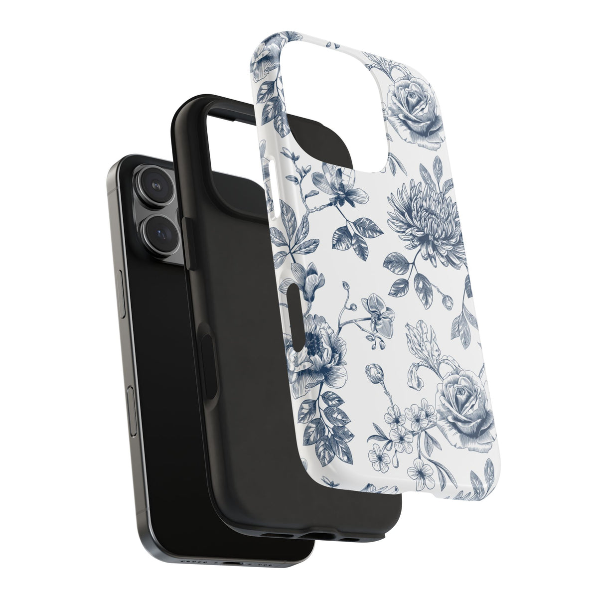 Tough Phone Case — Blue Vintage Floral Protective iPhone Cover