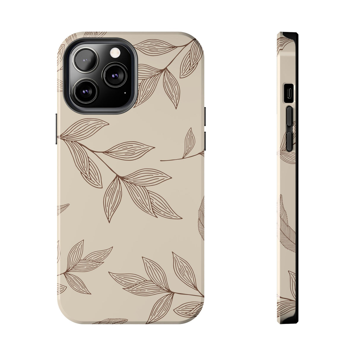 Tough Phone Case — Neutral Botanical Leaf Design (Protective Floral iPhone Case)