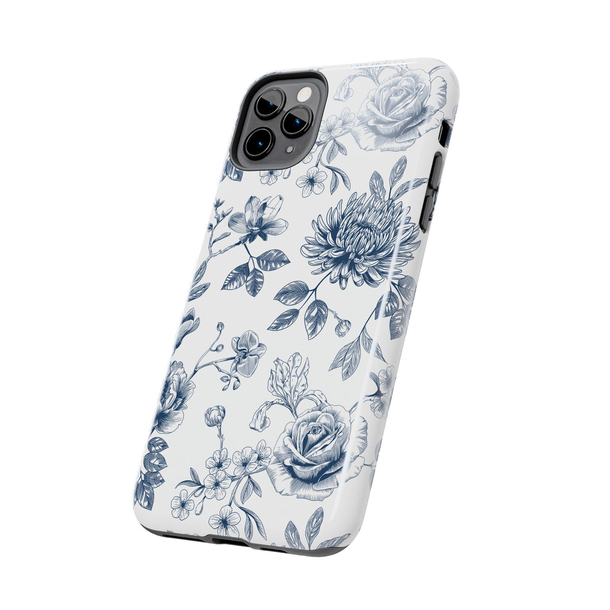 Tough Phone Case — Blue Vintage Floral Protective iPhone Cover