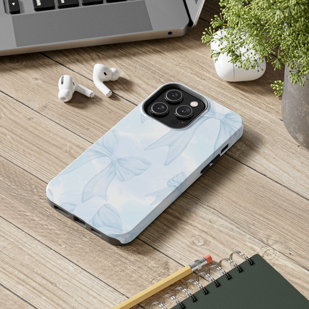 Pale Blue Bow Pattern Tough Phone Case