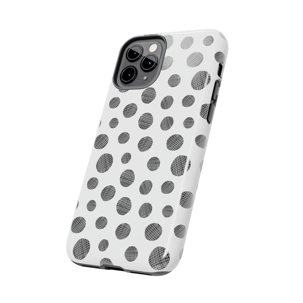 Polka Dot Texture Tough Phone Case — Black & White Spot Pattern, Protective Slim Phone Cover