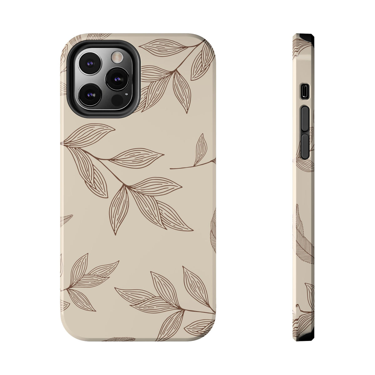 Tough Phone Case — Neutral Botanical Leaf Design (Protective Floral iPhone Case)