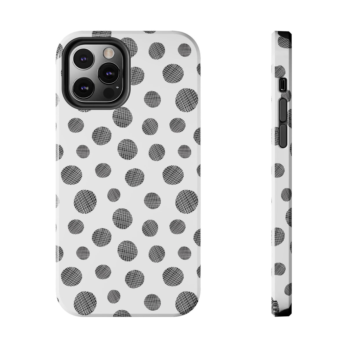 Polka Dot Texture Tough Phone Case — Black & White Spot Pattern, Protective Slim Phone Cover
