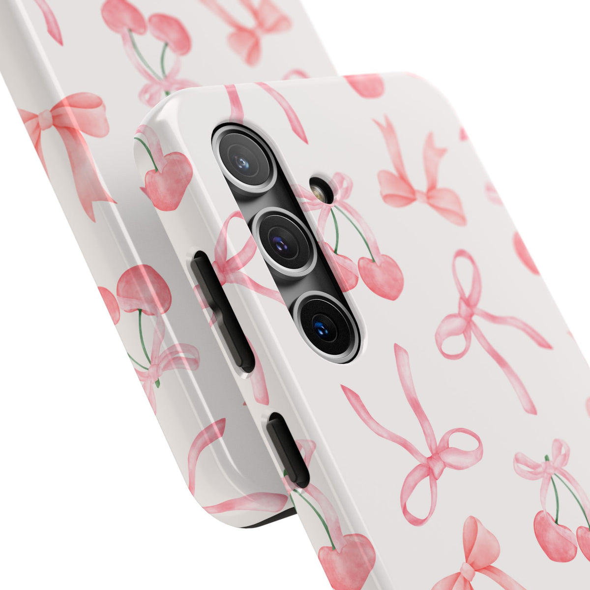 Pink Cherry & Bows Tough Phone Case — Cute Pastel Floral Pattern