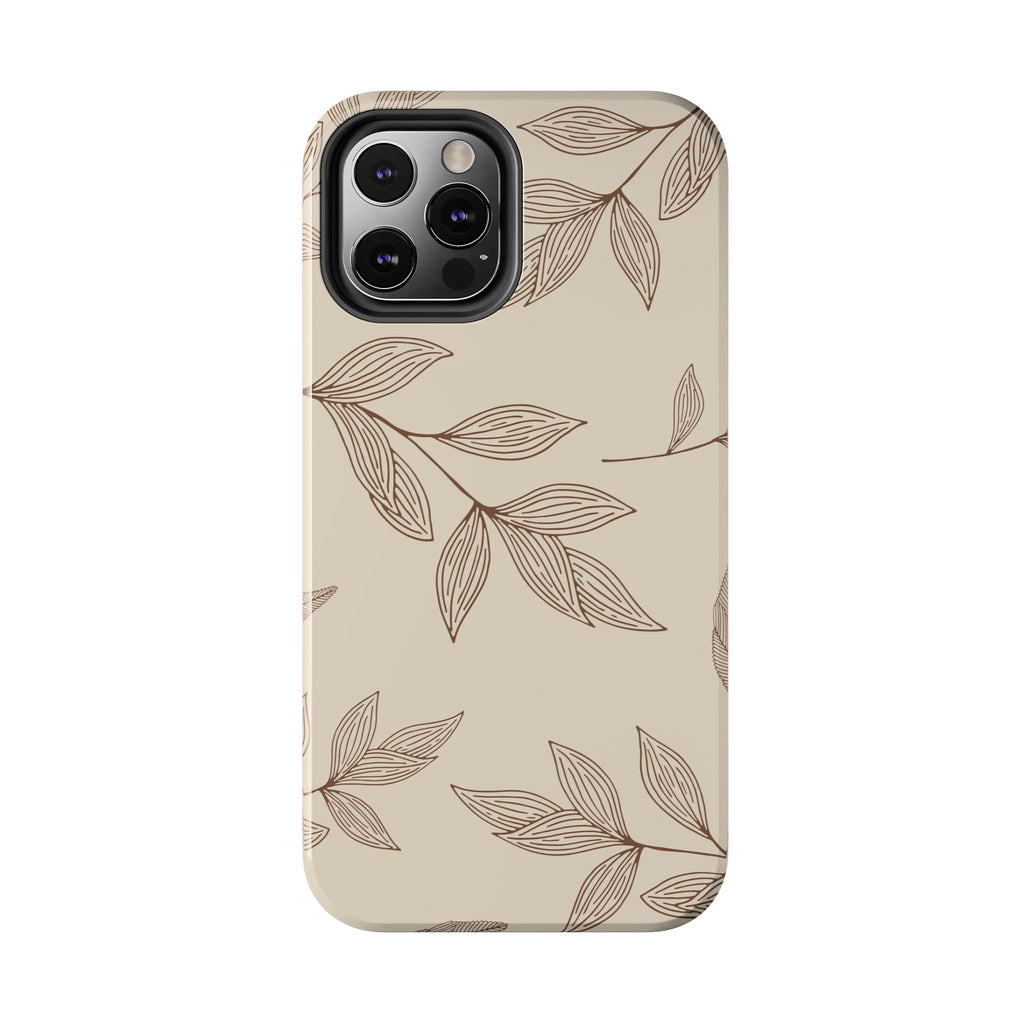 Tough Phone Case — Neutral Botanical Leaf Design (Protective Floral iPhone Case)