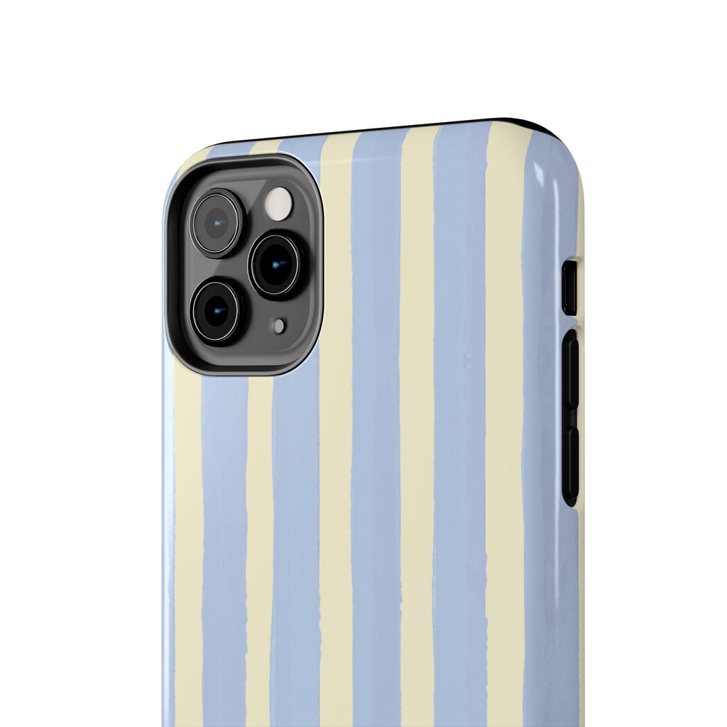 Pastel Stripe Tough Phone Case — Blue & Cream Protective Cover